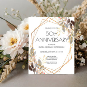 Budget Leafy Gold Geometric Wedding Invitation