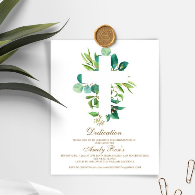 Budget Leaves Cross Dedication Invitation (Creator Uploaded)