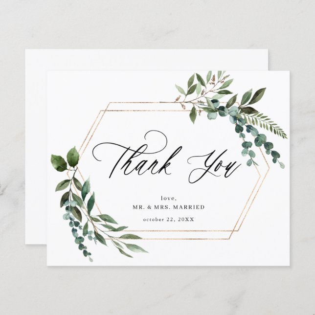 Budget Leaves & Eucalyptus Gold Thank You (Front/Back)