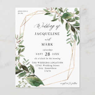 Budget Leaves & Eucalyptus Gold Wedding Flyer
