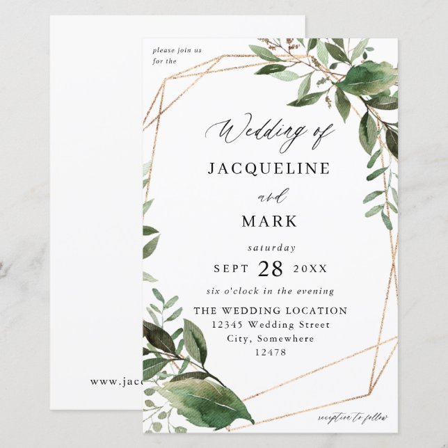 Budget Leaves & Eucalyptus Gold Wedding MEDIUM (Front/Back)