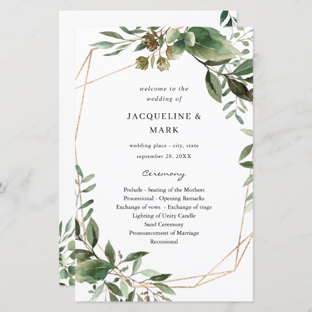 Budget Leaves & Eucalyptus Wedding Program MEDIUM (Front/Back)