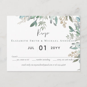 Budget Leaves Greenery Wedding RSVP Postcard