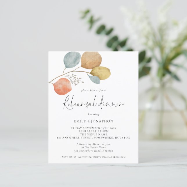Budget Leaves Wedding Rehearsal Dinner Invitation (Standing Front)