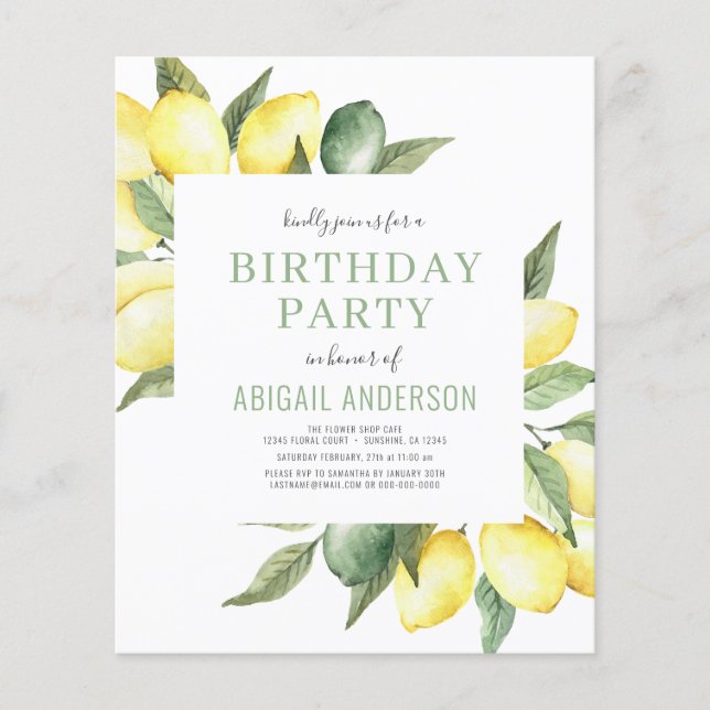 Budget Lemon Any Age Birthday Party Invitation Flyer (Front)