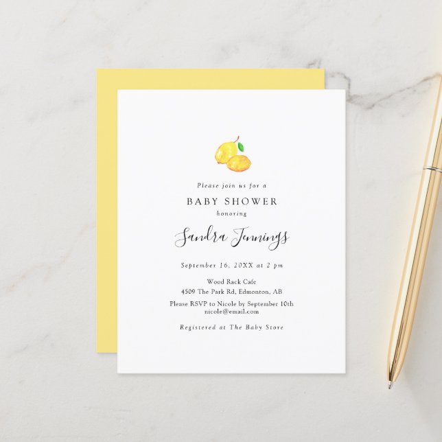 Budget Lemon Baby Shower Elegant Minimalist (Front/Back In Situ)