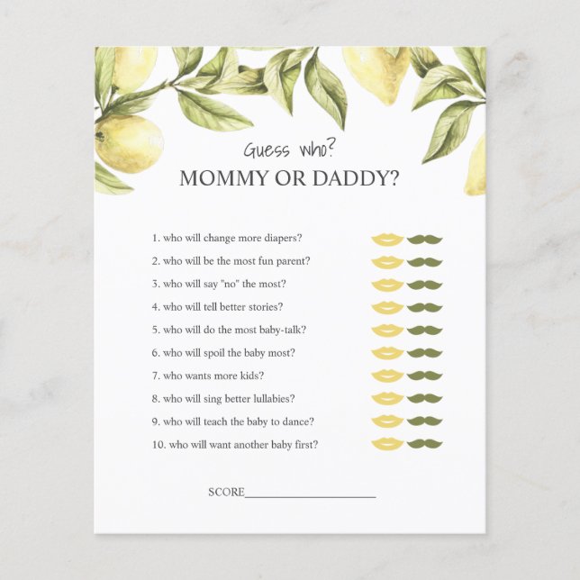 BUDGET Lemon baby shower game  guess who  (Front)