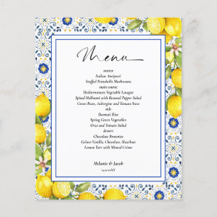 Budget Lemon Blue Tiles wedding Menu Flyer