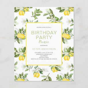Budget Lemon Citrus Birthday Picnic Invitation   Flyer