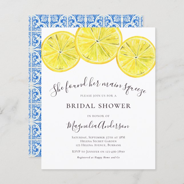 Budget Lemon Citrus Bridal Shower Invitation (Front/Back)