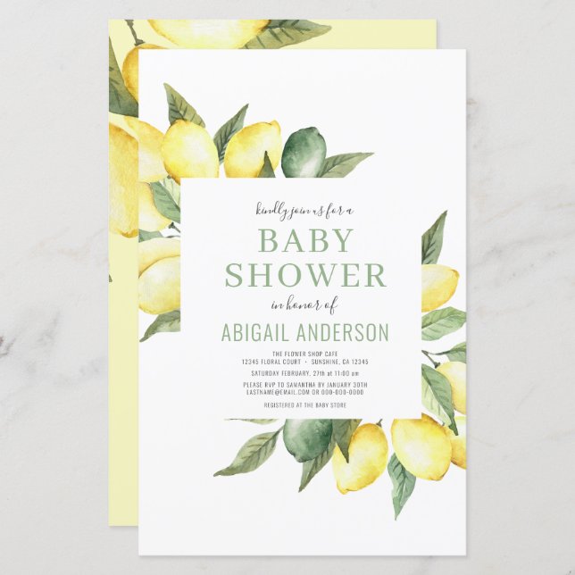 Budget Lemon Citrus Modern Baby Shower Invitation (Front/Back)