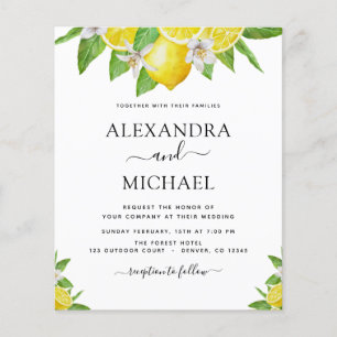 Budget Lemon Citrus Yellow Watercolor Wedding Flyer