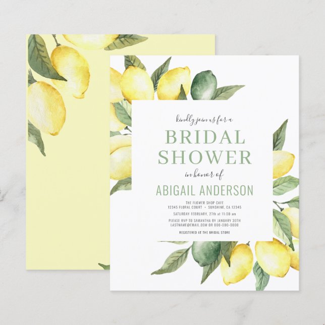 Budget Lemon Floral Bridal Shower Invitation (Front/Back)