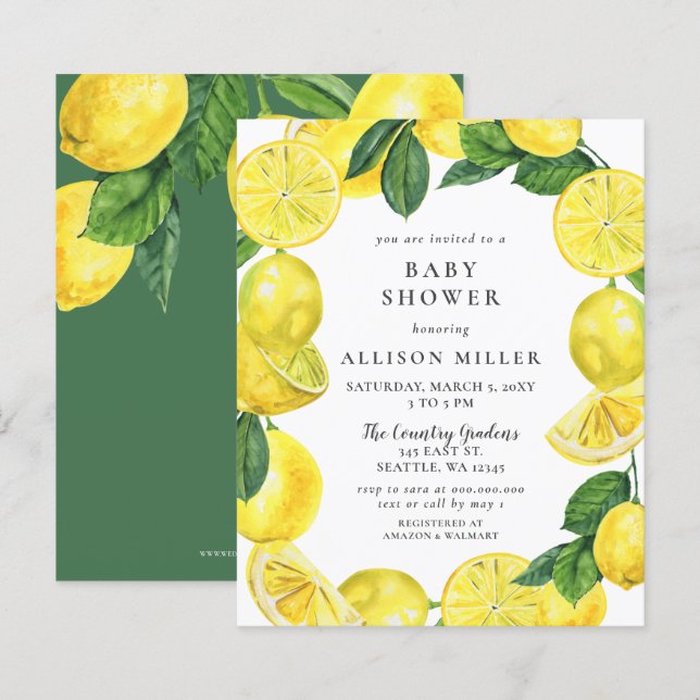 Budget Lemon Gender Neutral Baby Shower Invitation (Front/Back)