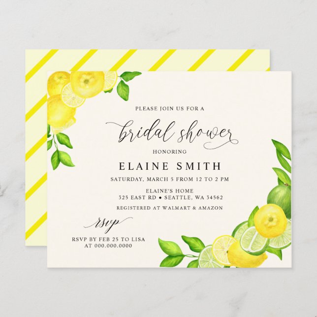 Budget Lemon Lime Citrus Bridal Shower Invitation (Front/Back)