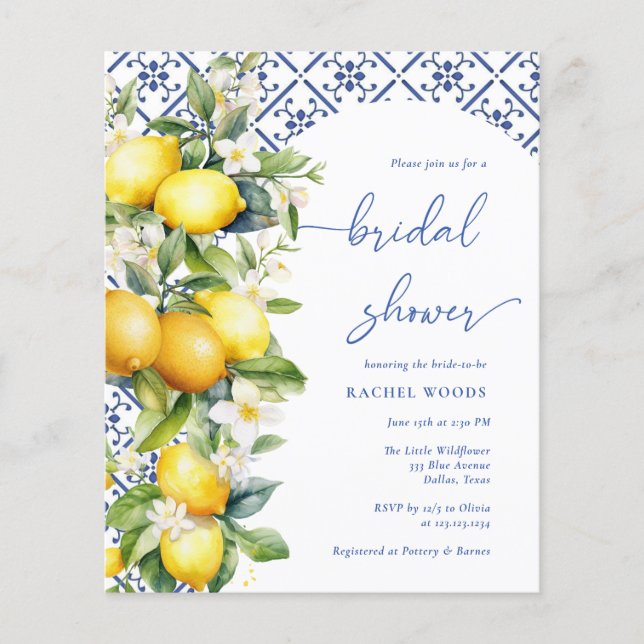 Budget Lemon Mediterranean Bridal Shower Invites (Front)