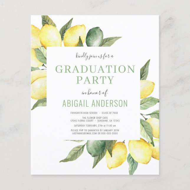 Budget Lemon Modern Grad Party 2023 Invitation Flyer (Front)