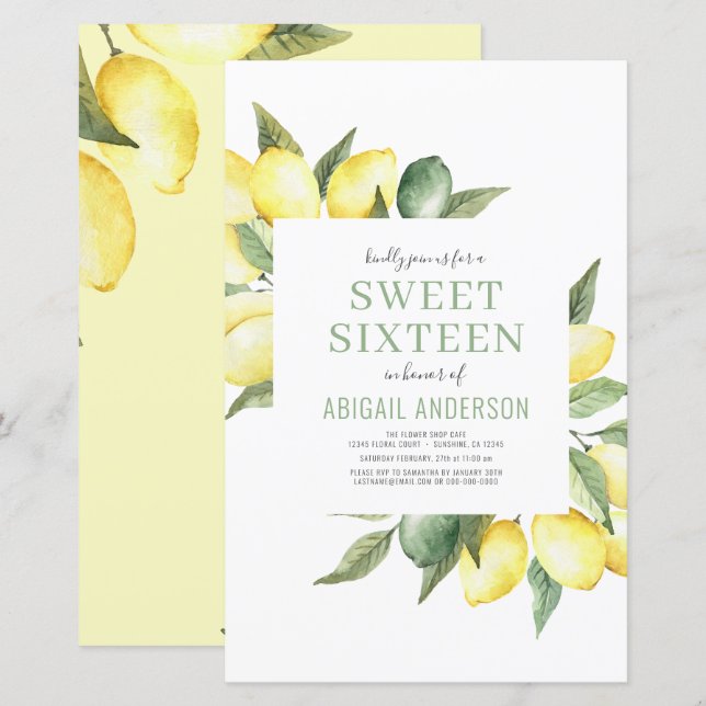 Budget Lemon Sweet Sixteen Birthday Invitation (Front/Back)
