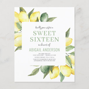 Budget Lemon Sweet Sixteen Birthday Invitation Flyer