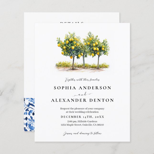 Budget Lemon Tree Photo All in One Wedding Invite (Front/Back)