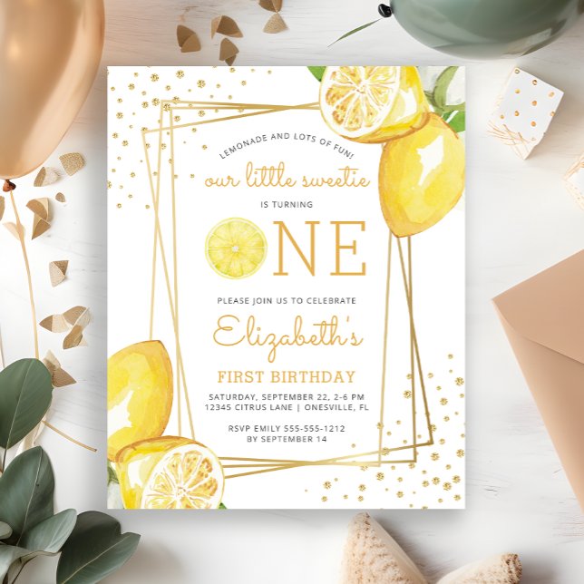 Budget Lemon Watercolor 1st Birthday Party Invite (Creator Uploaded)