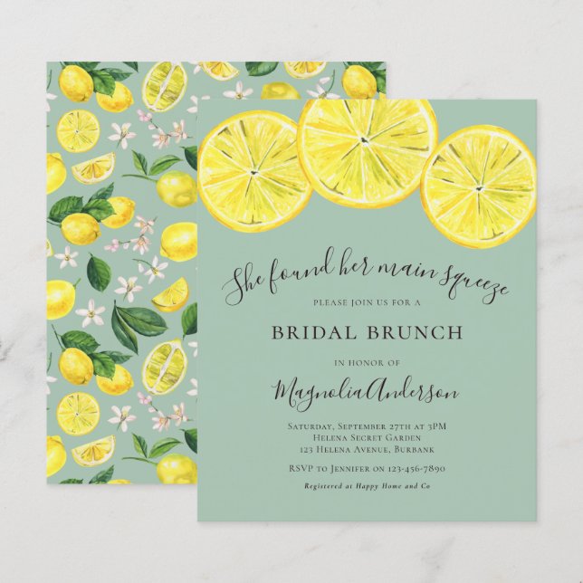Budget Lemons Bridal Brunch Invitation (Front/Back)