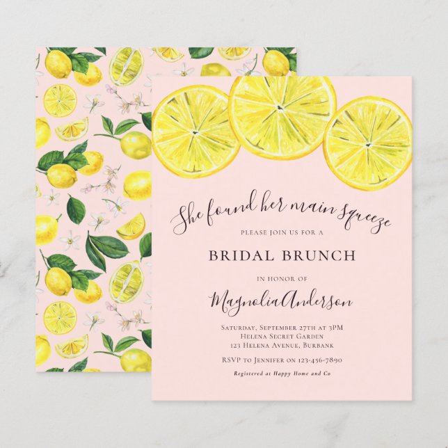 Budget Lemons Bridal Brunch Invitation (Front/Back)