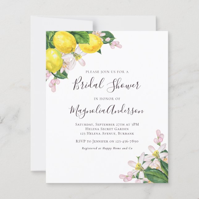 Budget Lemons Bridal Shower Invitation (Front)