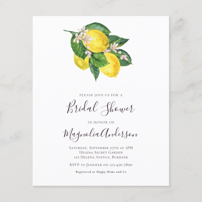 Budget Lemons Bridal Shower Invitation (Front)