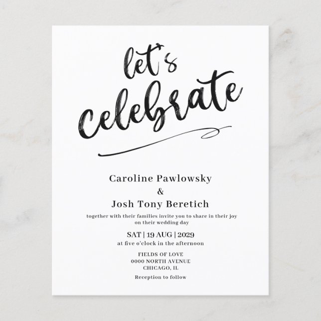 Budget Lets Celebrate Wedding invitation  (Front)