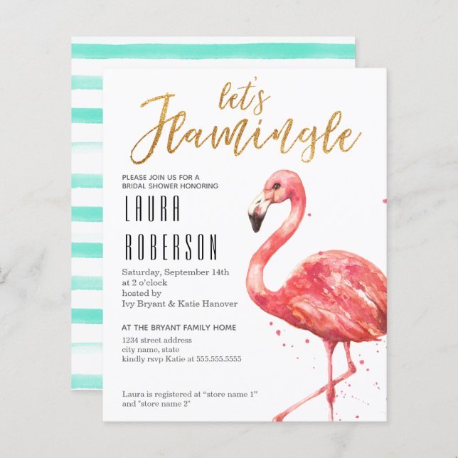 Budget Let's Flamingle Bridal Shower Invitation (Front/Back)