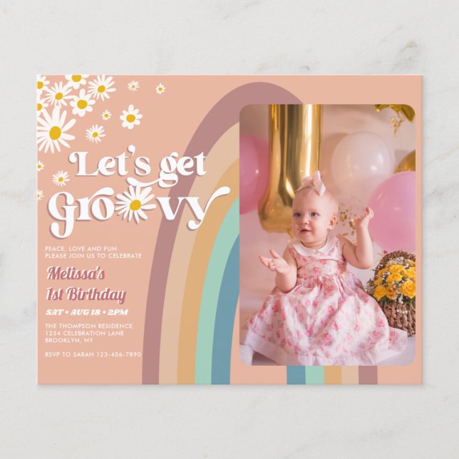 Budget Let's Groovy Daisy Rainbow Photo Birthday (Front)