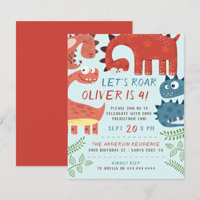 Budget Let's Roar Dino Children's Birthday Party (Front/Back)