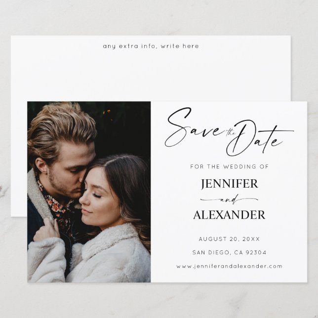Budget LG Black & White Calligraphy Save the Date (Front/Back)
