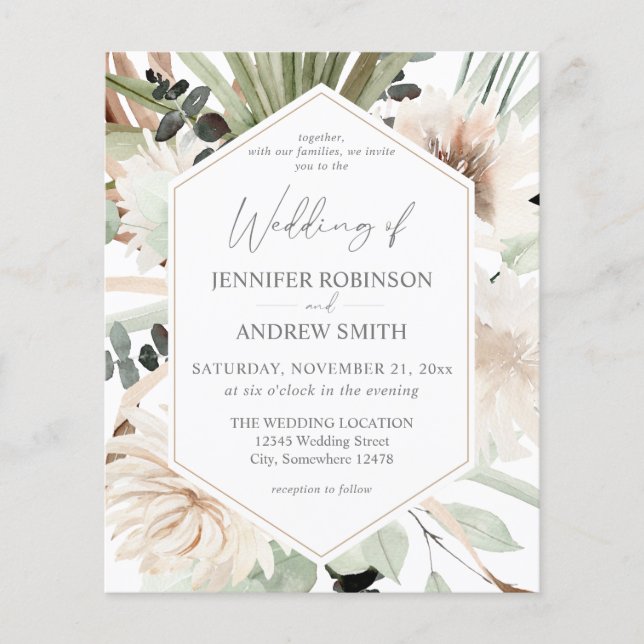 Budget LG Text Boho Eucalyptus Palm Floral Weding Flyer (Front)