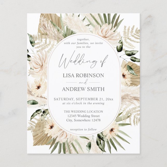 Budget LG Text Boho Pampas Grass Floral Wedding (Front)