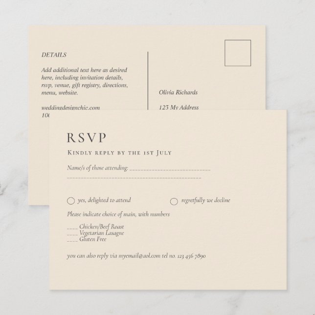 BUDGET Light BEIGE Monochrome Wedding Postcard (Front/Back)