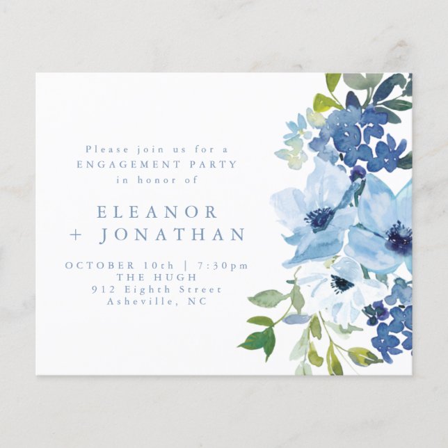 Budget Light Blue Floral Engagement Party Invite (Front)