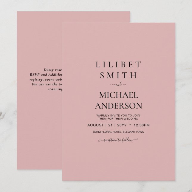 BUDGET Light Dusty Rose Pink Monochrome Wedding (Front/Back)