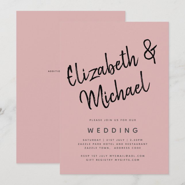 BUDGET Light Dusty Rose Pink Monochrome Wedding Invitation (Front/Back)