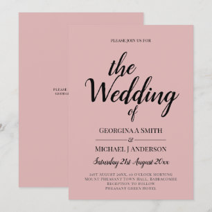 BUDGET Light Dusty Rose Pink Monochrome Wedding Invitation