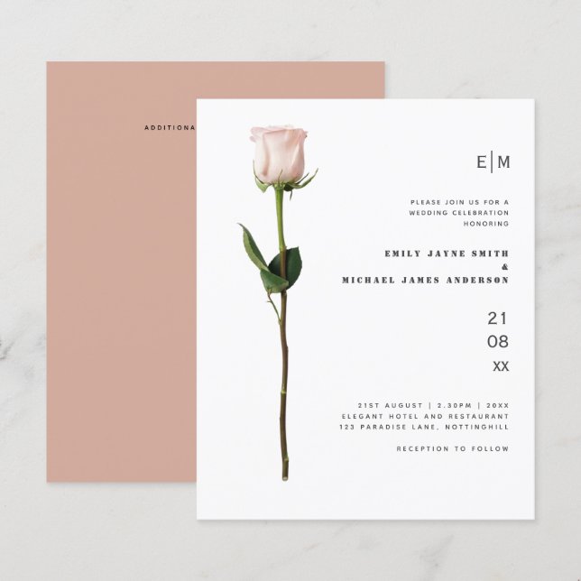 Budget Light Pink Rose Modern Simple Wedding (Front/Back)