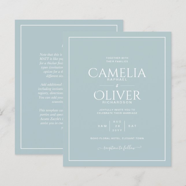 BUDGET Light Sage Green MONOCHROME Wedding (Front/Back)