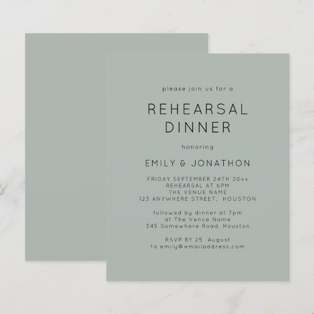 Budget light Sage Rehearsal Dinner Wedding Invite (Front/Back)