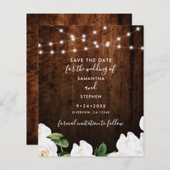 Budget Lights Rustic Wood Wedding Save The Date (Front/Back)