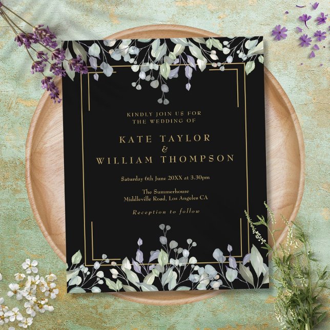 Budget Lilac Floral Black Gold Wedding Invitation (Budget Lilac Floral Black Gold Wedding Invitation)