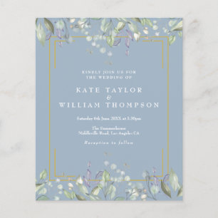 Budget Lilac Floral Dusty Blue Wedding Invitation