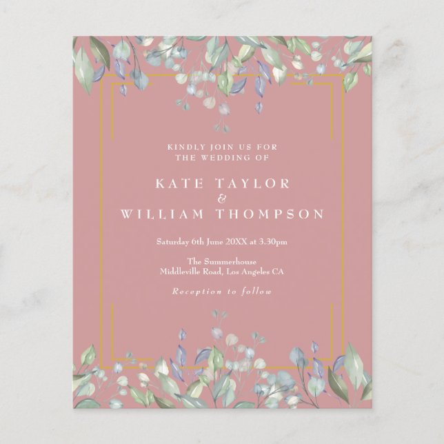 Budget Lilac Floral Dusty Rose Wedding Invitation (Front)