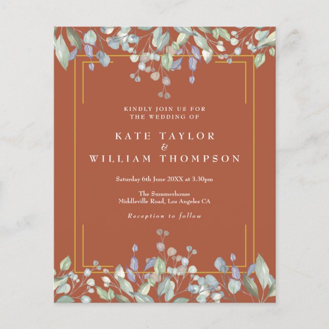 Budget Lilac Floral Terracotta Wedding Invitation (Front)