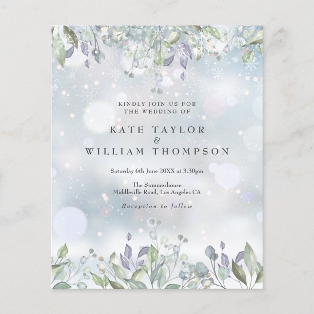 Budget Lilac Floral Winter Wedding Invitation (Front)